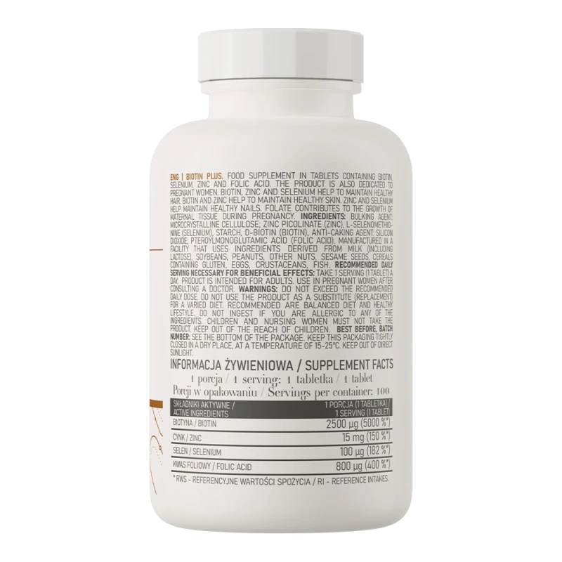 OstroVit Biotin Plus | Biotinas 2500 µg 100 tablečių