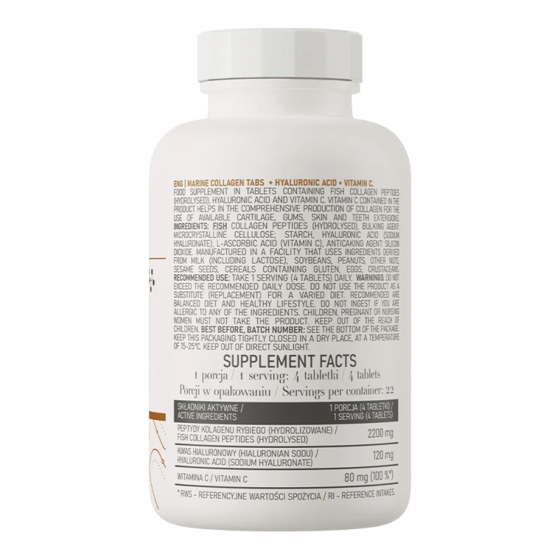 OstroVit Marine Collagen + Hyaluronic Acid + Vitamin C | Jūrų kolagenas + Hialurono rūgštis 90 tablečių