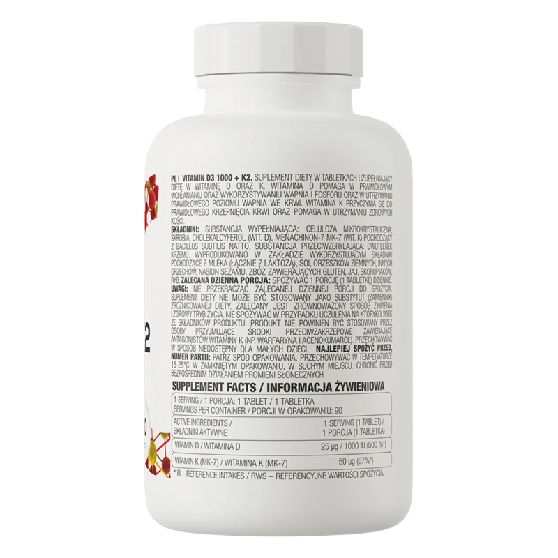 OstroVit Vitamin D3 1000 IU + K2 | D3 ir K2 vitaminas 90 tablečių