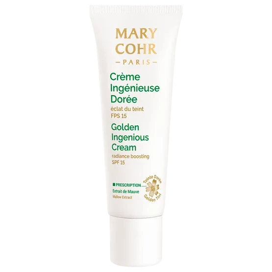 Mary Cohr Golden Ingenious Cream SPF 15 | Drėkinamasis tonizuojantis veido kremas su auksiniu efektu ir adaptuojamais pigmentais 30 ml