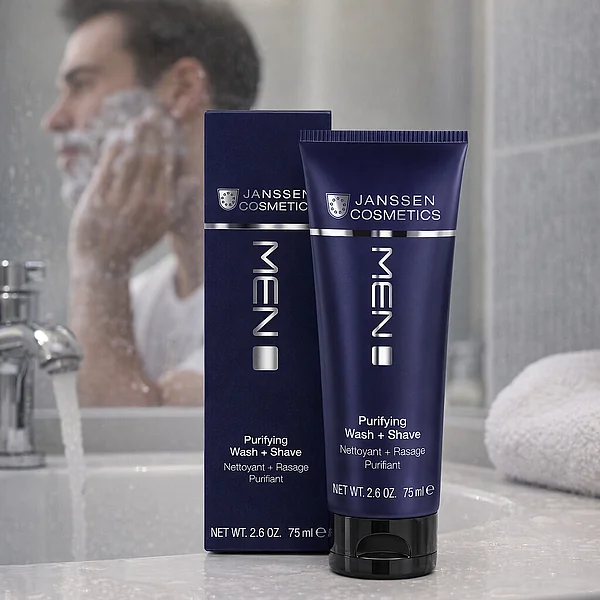 Janssen Cosmetics Purifying Wash + Shave | Švelnios putos skutimuisi ir veido plovimui, 75 ml