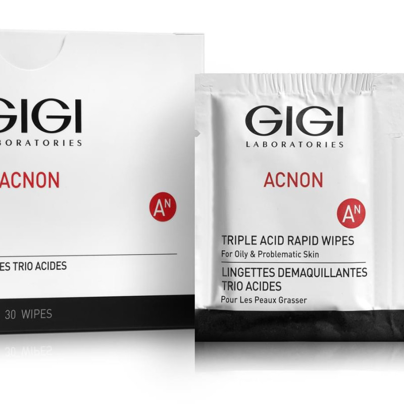 GIGI Acnon Triple Acid Rapid Wipes | Очищающие пилинговые салфетки с кислотами 30 шт.