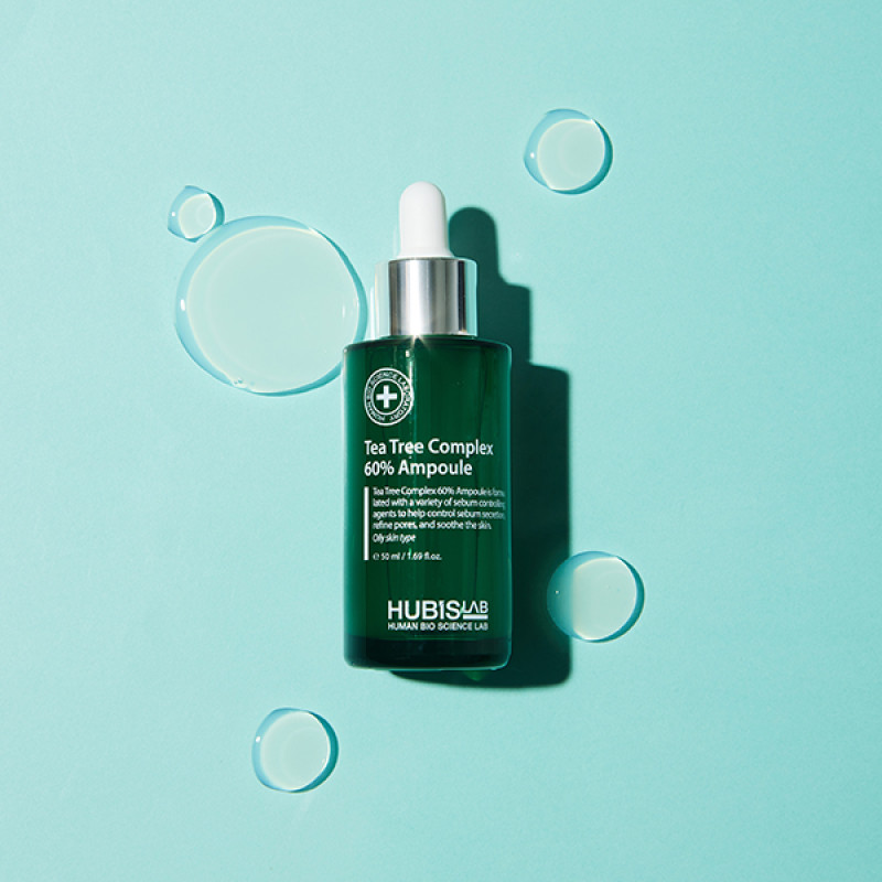 HUBISLAB Tea Tree Complex 60% Ampoule | Sebumą subalansuojanti ir raminanti ampulė su arbatmedžio aliejumi 50 ml