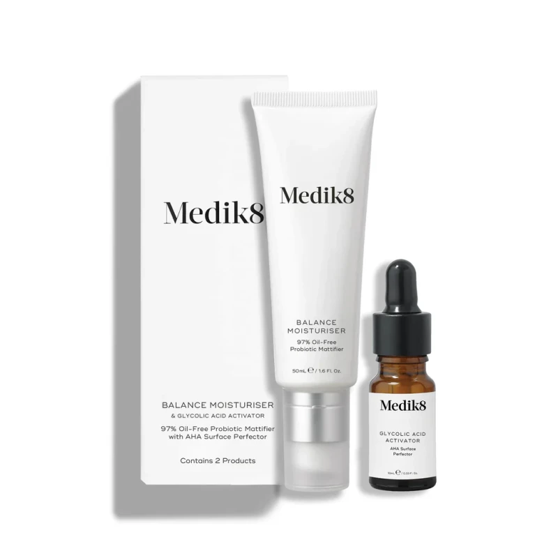 Medik8 Balance Moisturiser & Glycolic Acid Activator | Mattinantis kremas ir glikolio rūgšties aktyvatorius 50 ml + 10 ml