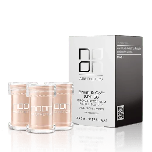 NOON Brush & Go Refill Pack SPF50 | Минеральная заправка-пудра SPF для всех типов кожи, светлый тон 01, 3 × 5 мл