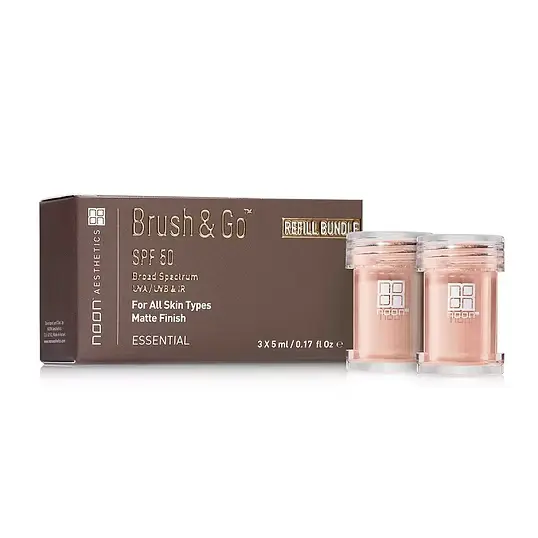 NOON Brush & Go Refill Pack SPF50 | Минеральная SPF-зарядка для порошкового кушона для всех типов кожи, средний оттенок 02, 3 × 5 мл