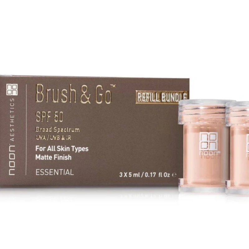 NOON Brush & Go papildymas SPF50 | Mineralinio SPF pudros įdėklas riebiai ir probleminiai odai, šviesus atspalvis 01, 3 × 5 ml