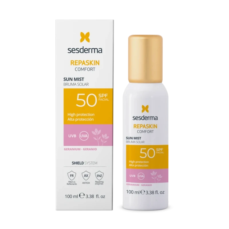 Sesderma Repaskin Comfort Sun Mist Geranium SPF50 | Защитный солнцезащитный спрей с ароматом герани и SPF50 100 мл