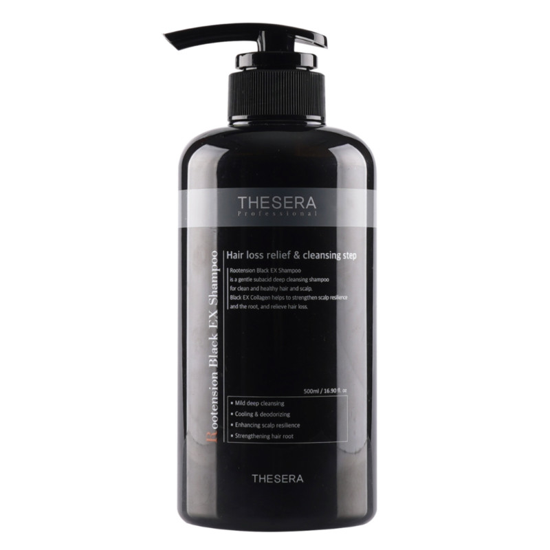 Thesera Rootension Black Ex Shampoo | Stiprios Poveikio Šampūnas Nuo Plaukų Slinkimo 500 ml