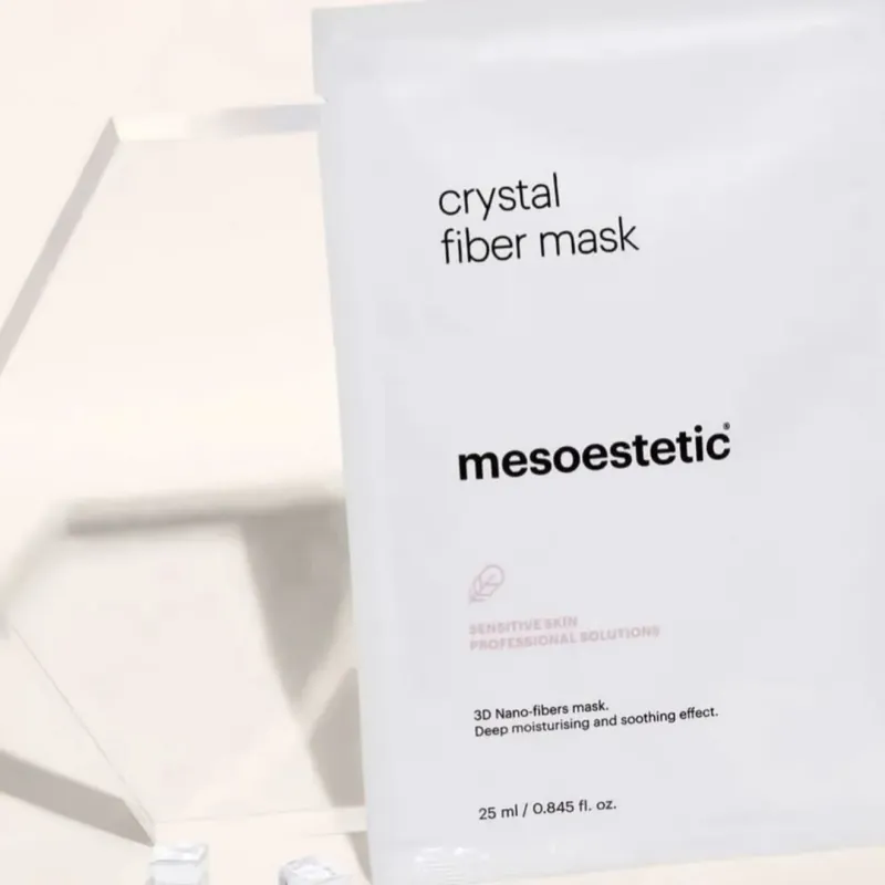 Mesoestetic Crystal Fiber Mask | Успокаивающая и регенерирующая 3D нано-волокнистая маска для лица 5 × 25 мл