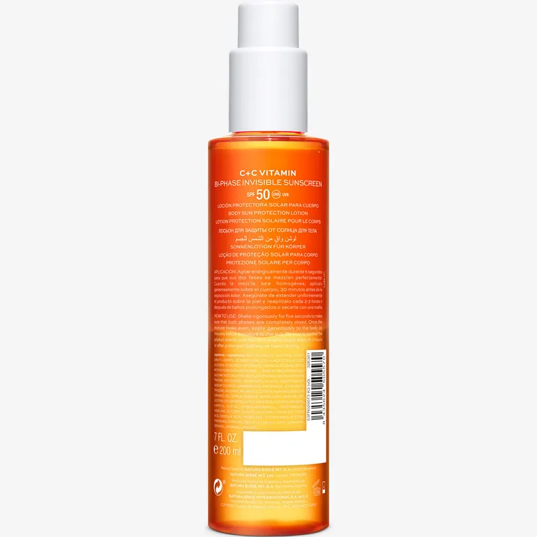 Natura Bissé C+C Vitamin SPF 50 Bi-Phase Invisible Sunscreen | Dvifazis kūnas saulės kremas SPF 50 su vitamino C, 200 ml
