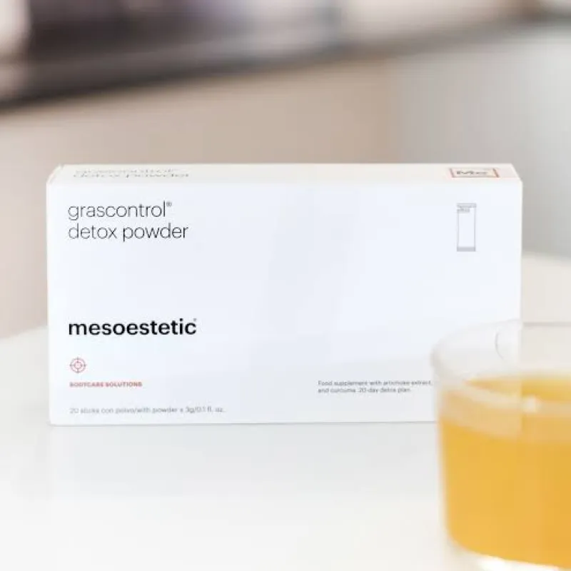 Mesoestetic grascontrol® detox powder | Maisto papildas su artišokų, beržų ir ciberžolės ekstraktais 20 × 3 g