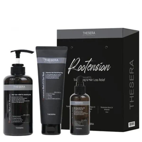 THESERA Rootension Hair Revival Set | Komplektas plaukstantiems plaukams (Rootension Black EX maska 250 ml + serumas 150 ml)