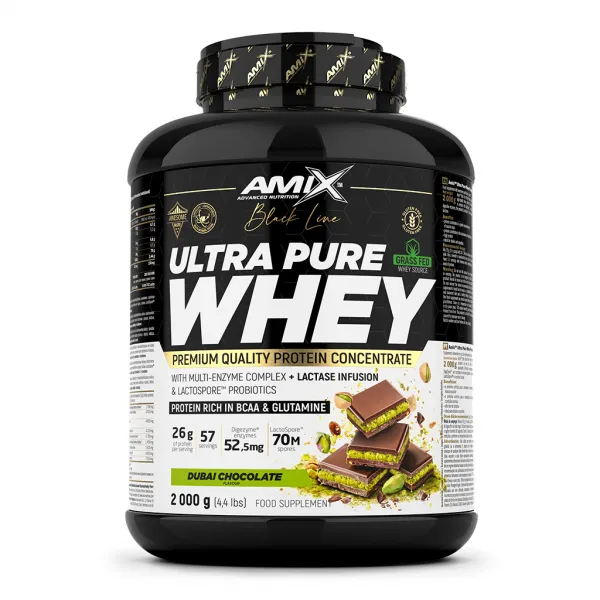Amix Ultra Pure Whey 2000 g | Sūrio baltymai iš syvų + fermentai & probiotikai
